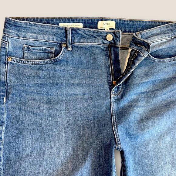 NYDJ Marilyn Straight Crop Cuffed Blue Washed Jeans Lift Tuck Stretchy Size 18 - Picture 5 of 11